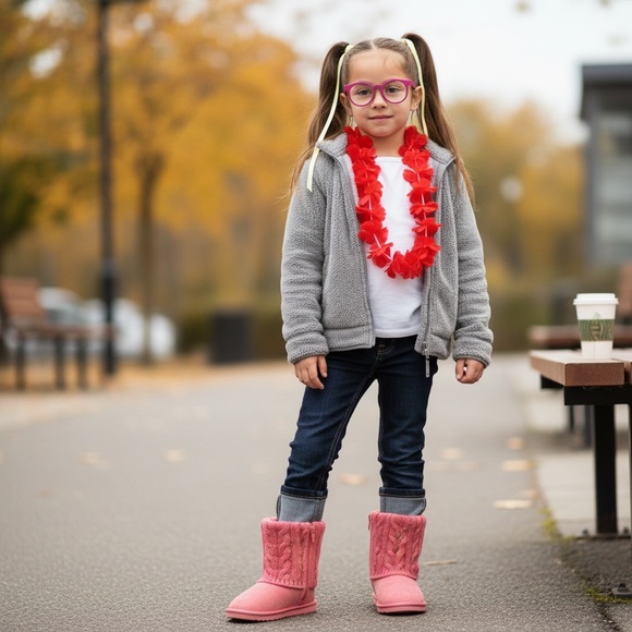 Charming Pink Cable Knit Kids Boots - Picture 3 of 9